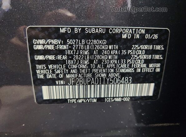JF2BUPAD1TY506483 2026 SUBARU OUTBACK Gray 
