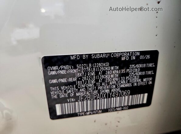 JF2BUPADXTY497069 2026 SUBARU OUTBACK White 