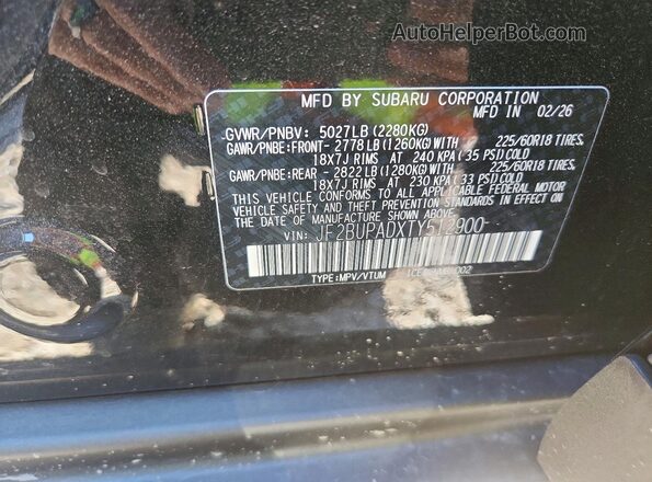 JF2BUPADXTY512900 2026 SUBARU OUTBACK Black VIN կոդի պիտակի տեսք