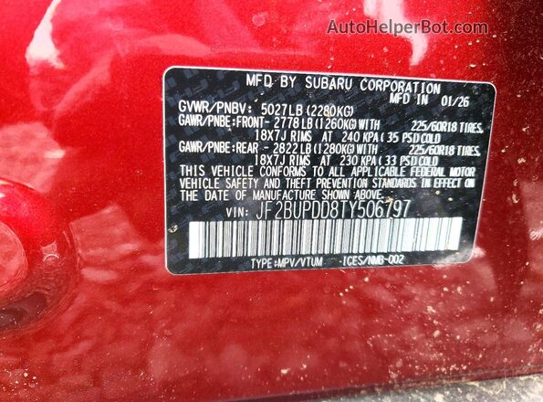 JF2BUPDD8TY506797 2026 SUBARU OUTBACK Red სალონის 360-გრადუსიანი ხედი