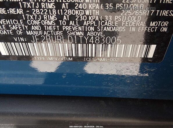 JF2BURLD1TY483005 2026 SUBARU OUTBACK Синий Вид подкапотного пространства