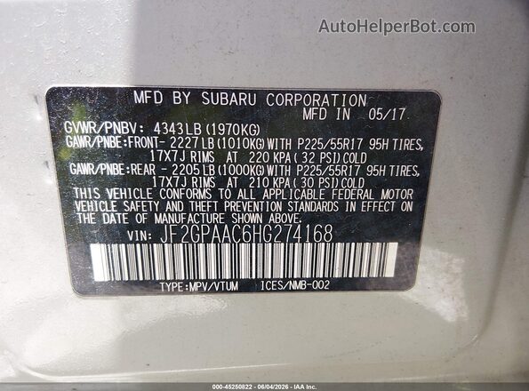 JF2GPAAC6HG274168 2017 SUBARU CROSSTREK Green Вид підкапотного простору