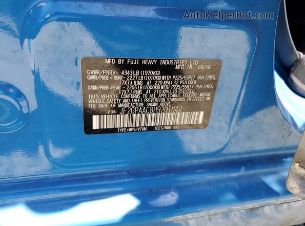 JF2GPAAC8H9201842 2017 SUBARU CROSSTREK Blue 360 interior view