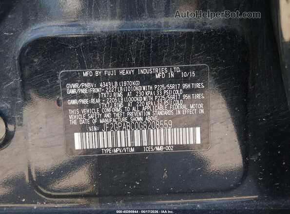 JF2GPABC0G8208559 2016 SUBARU CROSSTREK Black Вид підкапотного простору