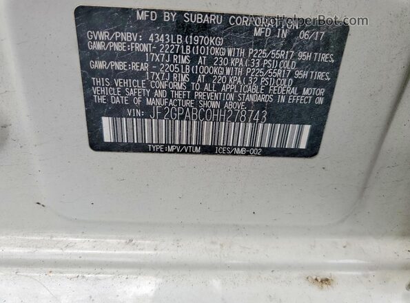 JF2GPABC0HH278743 2017 SUBARU CROSSTREK White Engine compartment view
