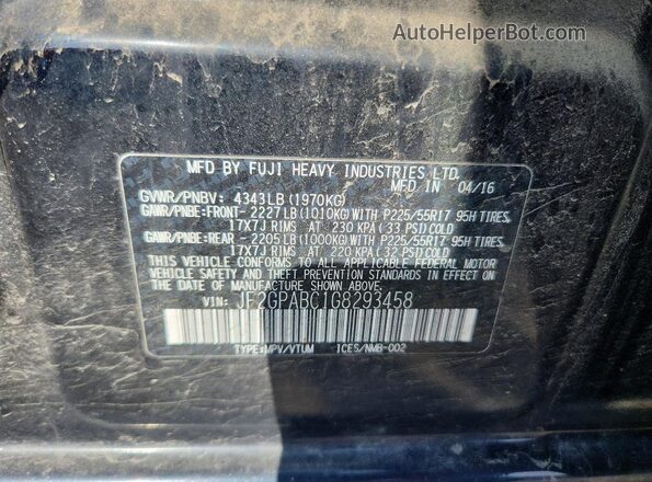 JF2GPABC1G8293458 2016 SUBARU CROSSTREK Black ძრავის განყოფილების ხედი
