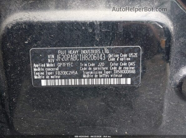 JF2GPABC1H8206143 2017 SUBARU CROSSTREK Black Vista del compartimento del motor