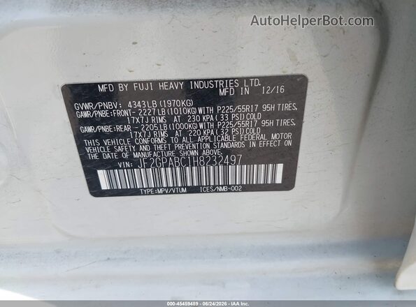 JF2GPABC1H8232497 2017 SUBARU CROSSTREK White Widok komory silnika