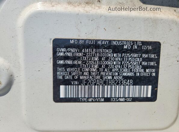 JF2GPABC1H8233648 2017 SUBARU CROSSTREK White 