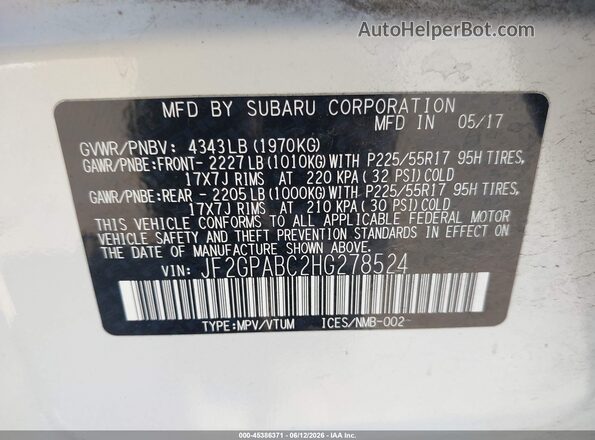JF2GPABC2HG278524 2017 SUBARU CROSSTREK White 