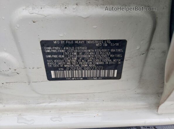 JF2GPABC3H8223073 2017 SUBARU CROSSTREK Белый Вид подкапотного пространства