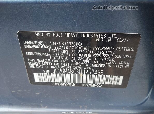 JF2GPABC3HH252458 2017 SUBARU CROSSTREK Blue Вид підкапотного простору