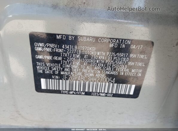 JF2GPABC3HH270054 2017 SUBARU CROSSTREK Gray Շարժիչի բաժամունքի տեսք
