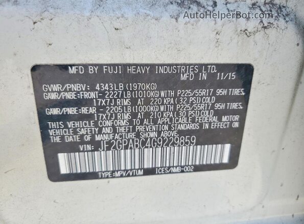JF2GPABC4G9229859 2016 SUBARU CROSSTREK Белый 