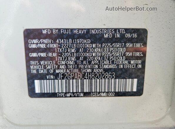JF2GPABC4H8202863 2017 SUBARU CROSSTREK White 