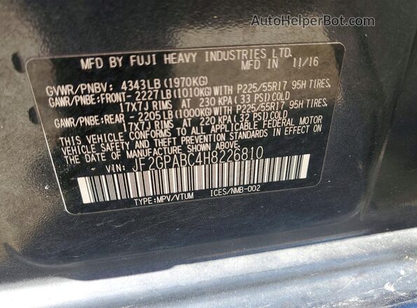 JF2GPABC4H8226810 2017 SUBARU CROSSTREK Gray 