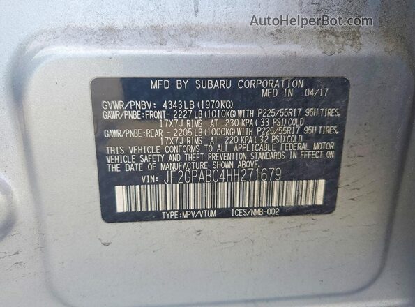 JF2GPABC4HH271679 2017 SUBARU CROSSTREK Silver VIN կոդի պիտակի տեսք