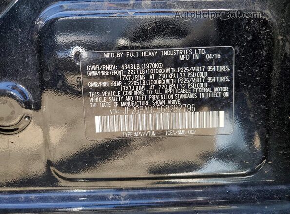 JF2GPABC5G8292796 2016 SUBARU CROSSTREK Black Շարժիչի բաժամունքի տեսք