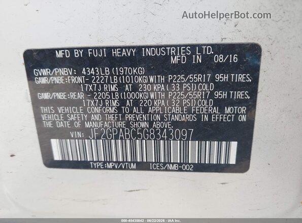 JF2GPABC5G8343097 2016 SUBARU CROSSTREK White Engine compartment view