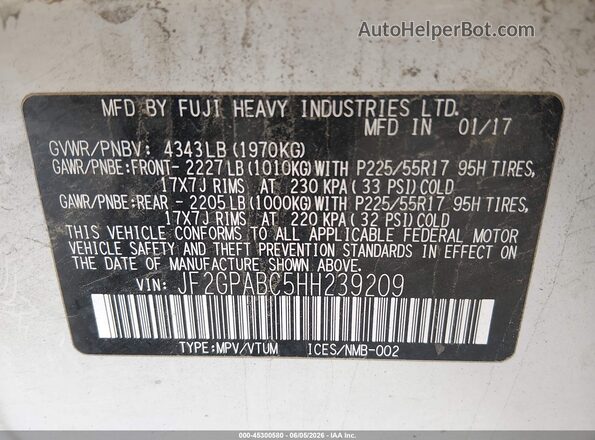 JF2GPABC5HH239209 2017 SUBARU CROSSTREK White 