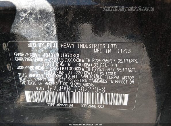JF2GPABC7G8227058 2016 SUBARU CROSSTREK Black Շարժիչի բաժամունքի տեսք
