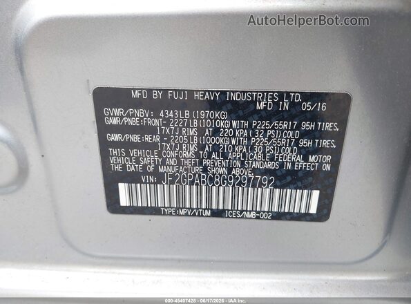 JF2GPABC8G9297792 2016 SUBARU CROSSTREK Серебряный Вид подкапотного пространства