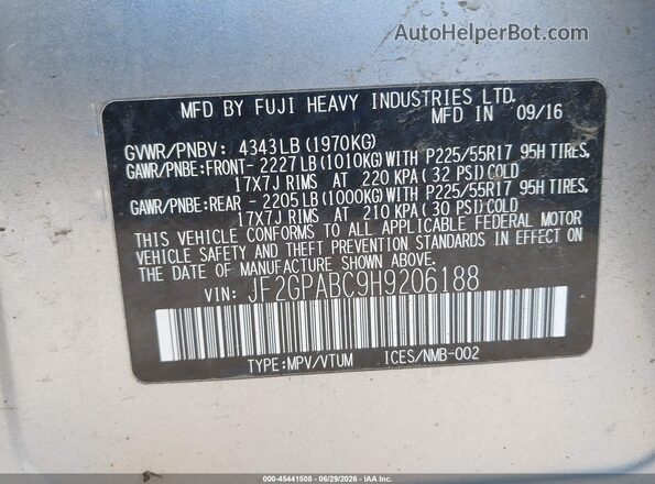 JF2GPABC9H9206188 2017 SUBARU CROSSTREK Silver Вид підкапотного простору