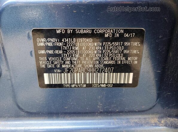 JF2GPABC9HH272407 2017 SUBARU CROSSTREK Blue Вид підкапотного простору