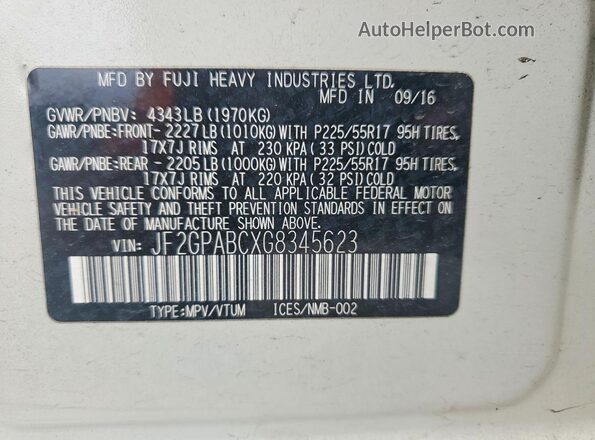 JF2GPABCXG8345623 2016 SUBARU CROSSTREK White VIN sticker view