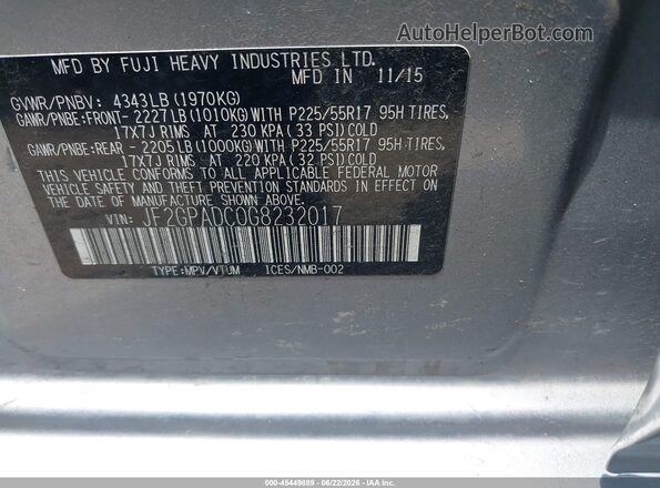 JF2GPADC0G8232017 2016 SUBARU CROSSTREK Silver Вид підкапотного простору