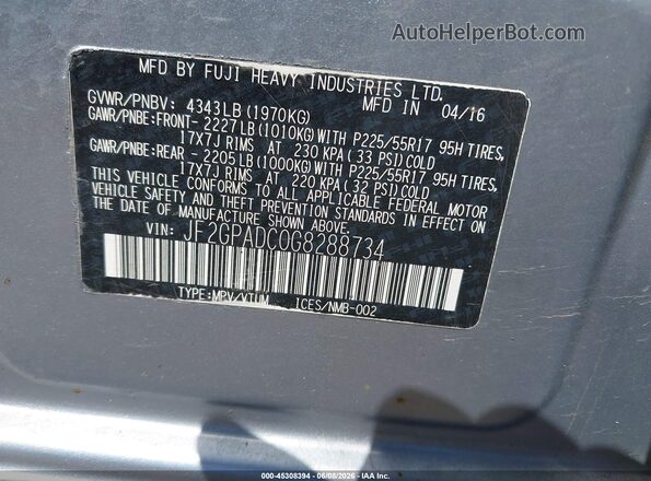 JF2GPADC0G8288734 2016 SUBARU CROSSTREK Silver 