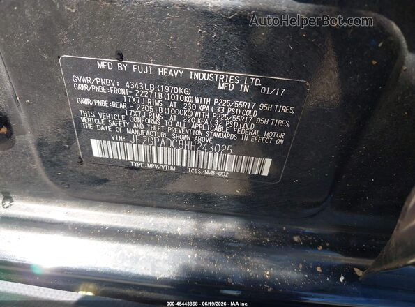 JF2GPADC8HH243025 2017 SUBARU CROSSTREK Black Engine compartment view