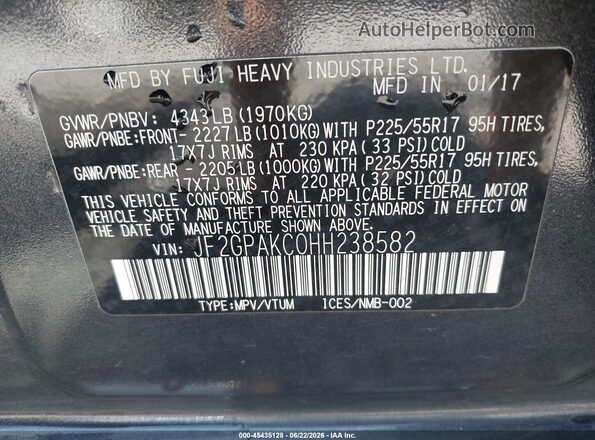 JF2GPAKC0HH238582 2017 SUBARU CROSSTREK Черный Вид подкапотного пространства