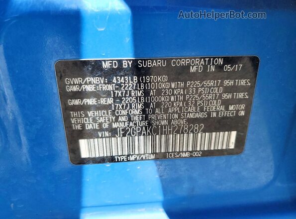 JF2GPAKC1HH278282 2017 SUBARU CROSSTREK Blue 