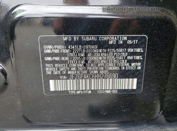 JF2GPAKC6HH276690 2017 SUBARU CROSSTREK Black Շարժիչի բաժամունքի տեսք
