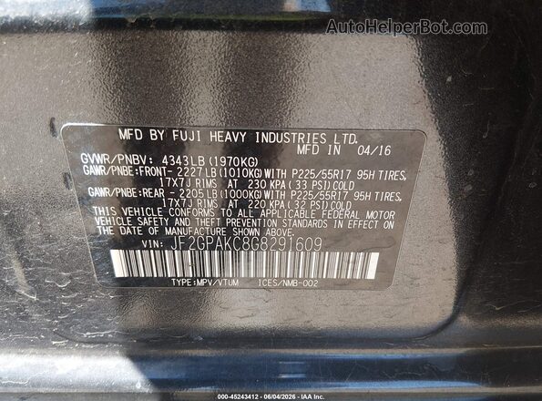 JF2GPAKC8G8291609 2016 SUBARU CROSSTREK Black 