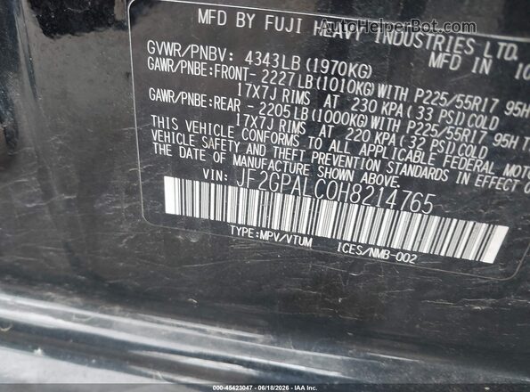 JF2GPALC0H8214765 2017 SUBARU CROSSTREK Черный Вид подкапотного пространства