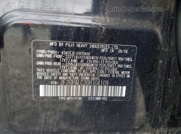 JF2GPALC2GH304109 2016 SUBARU CROSSTREK Black 