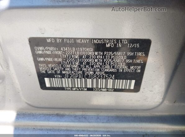 JF2GPALC7G8237524 2016 SUBARU CROSSTREK Серый Вид подкапотного пространства