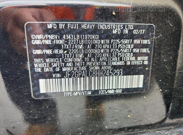 JF2GPALC8HH245293 2017 SUBARU CROSSTREK Black Սալոնի 360 աստիճան տեսք