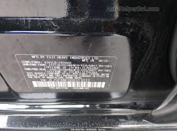JF2GPANC0GH313033 2016 SUBARU CROSSTREK Black ძრავის განყოფილების ხედი