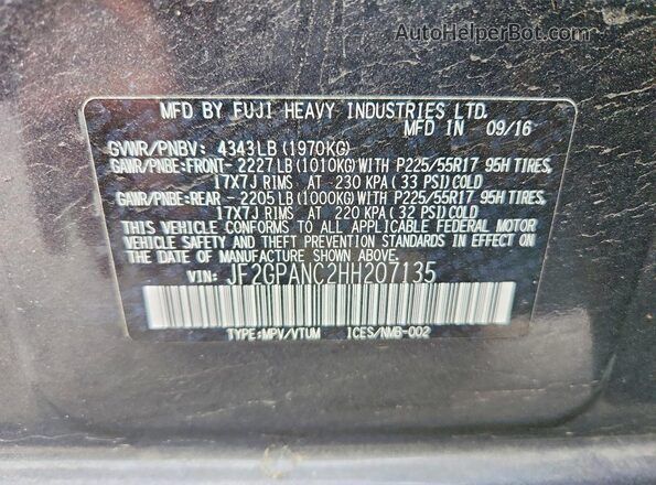 JF2GPANC2HH207135 2017 SUBARU CROSSTREK Угольный 