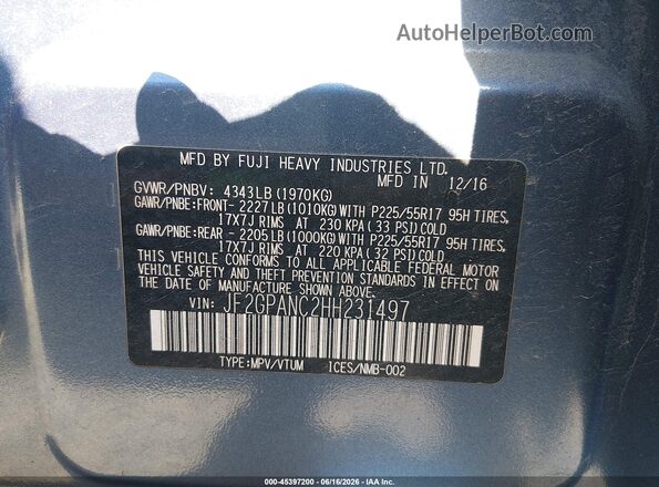JF2GPANC2HH231497 2017 SUBARU CROSSTREK Blue 