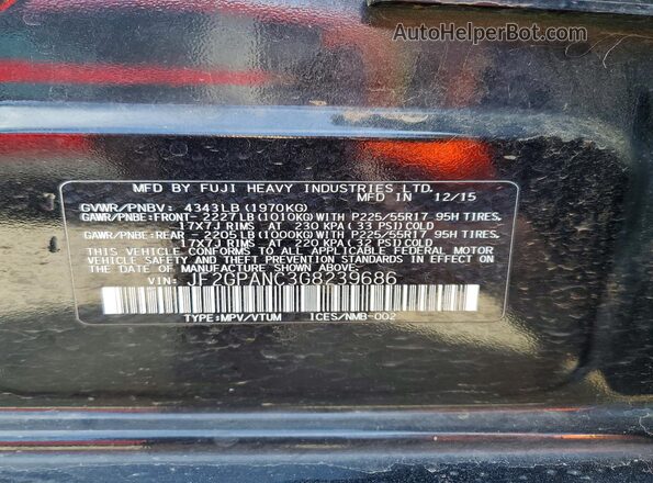 JF2GPANC3G8239686 2016 SUBARU CROSSTREK Black Vista de la etiqueta del VIN