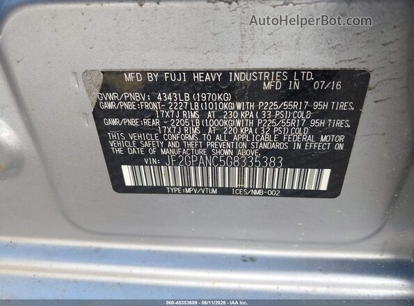 JF2GPANC5G8335383 2016 SUBARU CROSSTREK Blue Вид підкапотного простору