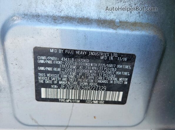 JF2GPANC5HH227329 2017 SUBARU CROSSTREK Silver 360 interior view