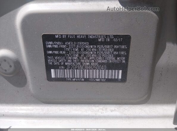 JF2GPANC8HH250040 2017 SUBARU CROSSTREK Turquoise Вид підкапотного простору