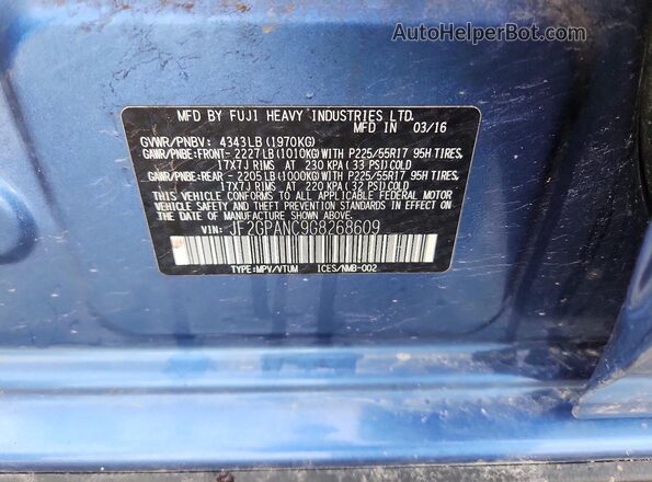 JF2GPANC9G8268609 2016 SUBARU CROSSTREK Синий Вид наклейки с VIN-кодом