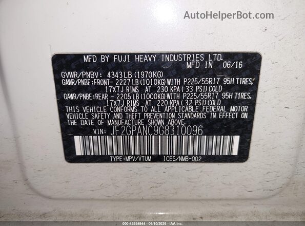 JF2GPANC9G8310096 2016 SUBARU CROSSTREK White Engine compartment view