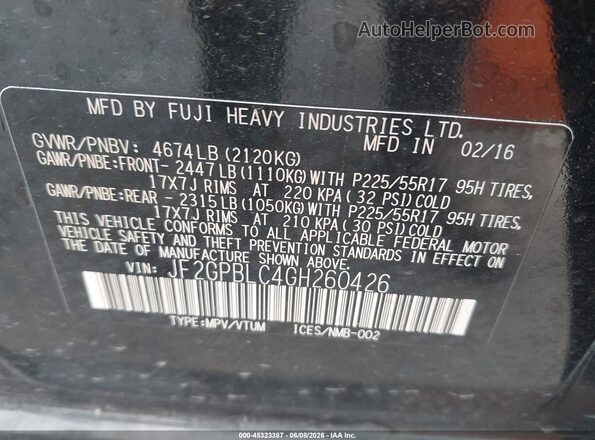 JF2GPBLC4GH260426 2016 SUBARU CROSSTREK HYBRID Black Engine compartment view
